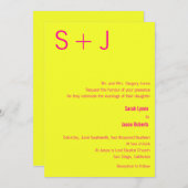 モノグラモダンム結婚式招待状-黄色とピンク 招待状 (正面/裏面)