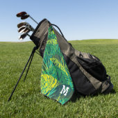 モノグラモダンム緑熱帯ヤシ模様 ゴルフタオル (グリーン)