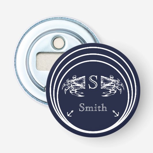 モノグラモダンム航海のネイビーブルーホワイトカニ 栓抜き (正面)