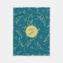 モノグラモダンム薄紫イエローベリーパターン フリースブランケット