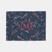 モノグラモダンム赤パステルグレーベリーパターン フリースブランケット (正面(横))