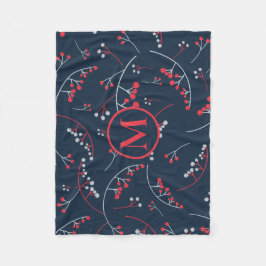 モノグラモダンム赤パステルグレーベリーパターン フリースブランケット