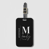モノグラモダンム黒パーソナライズされたファミリーエレガント ラゲッジタグ (正面縦)