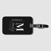 モノグラモダンム黒パーソナライズされたファミリーエレガント ラゲッジタグ (正面横)