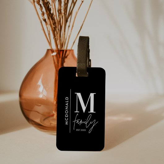 モノグラモダンム黒パーソナライズされたファミリーエレガント ラゲッジタグ