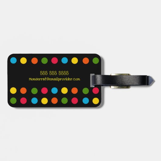 モノグラモダンム黒数々の色水玉模様 ラゲッジタグ (裏面横)