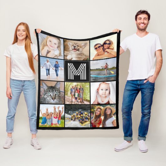 モノグラモダンム11フォトコラージュカスタムカラー フリースブランケット (インサイチュ)