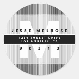 モノグラモダンム&ストライプ差出人住所B&W ラウンドシール