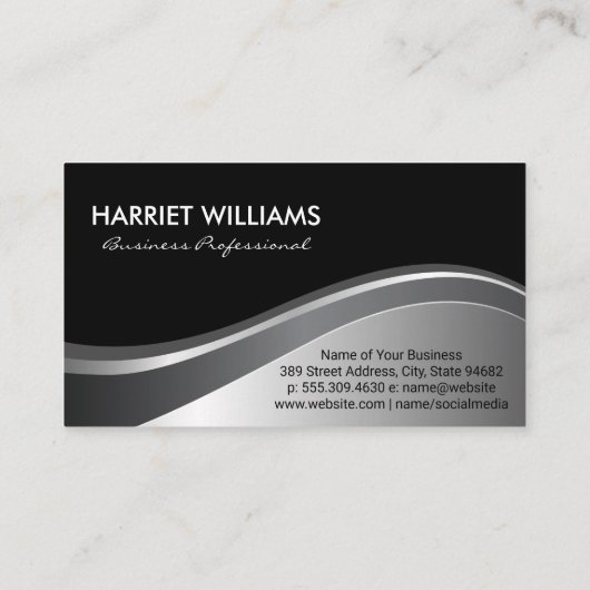 モノグラモダンム |メタリック波の黒い背景 名刺 (裏面)