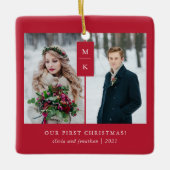 モノグラモダンム |写真を含む初めてのクリスマス セラミックオーナメント (正面)