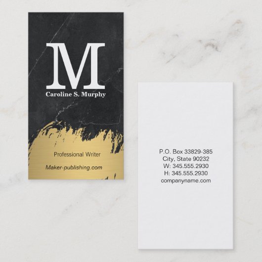 モノグラモダンム |黒い大理石 |ブラシ金ゴールド 名刺 (正面/裏面)