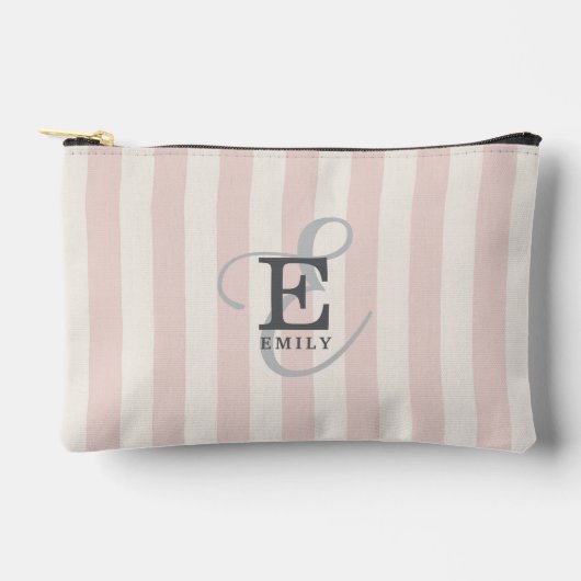 モノグラユニークムスタイリッシュタイポグラフィピンクストライプ アクセサリーポーチ (正面)
