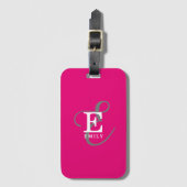 モノグラユニークムスタイリッシュタイポグラフィホットピンク ラゲッジタグ (正面縦)