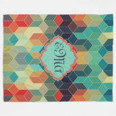 モノグラーカラフルド立方体の幾何学的パターン フリースブランケット (正面(横))