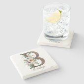 モノグラーパーソナライズされたムストーンコースター – イニシャルB ストーンコースター (横)