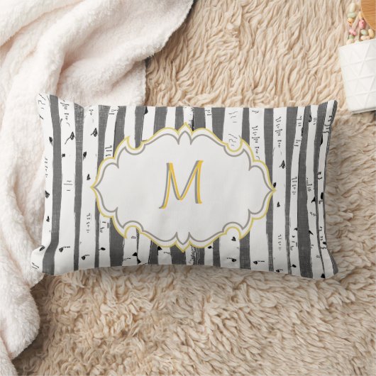 モノグラームとリネンの樺の木ツリーピロー ランバークッション (ブランケット)