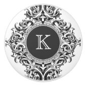 モノグラームエレガントグレイフローラオーナメント セラミックノブ (正面)