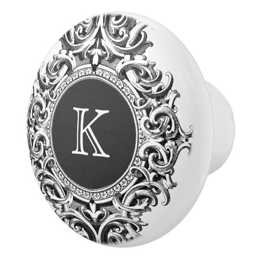 モノグラームエレガントグレイフローラオーナメント セラミックノブ (右)
