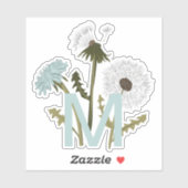 モノグラームエレガントグレイ青タンポポの花 シール (シート)