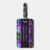 モノグラームカラフルディスコグリッターパープルオーバートーン ラゲッジタグ (裏面縦)
