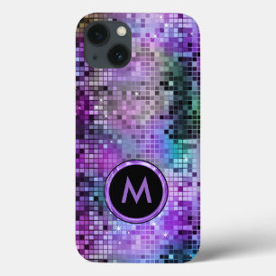 モノグラームカラフルディスコグリッターパープルオーバートーン iPhone 13ケース