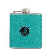 モノグラームターコイズエンボスフローラダマスク フラスク (正面)