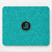 モノグラームターコイズエンボスフローラダマスク マウスパッド (正面)