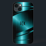 モノグラームターコイズグリーンメタリックデザイン iPhone 13ケース<br><div class="desc">ターコイズエレガントグリーン金属デザイン、ステンレス鋼のダイナミック線で見える。カスタマイズ可能でオプションのモノグラムそれは他の製品で利用可能である。金属で実在はないが、金属の質感のイメージ。私のデザインもしや救済ArtOnWearデザイナーに対して何連絡か何か何か、色を変える何かその他の何かが必要ですカスタマイズ。</div>
