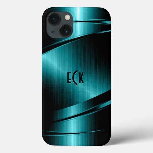 モノグラームターコイズグリーンメタリックデザイン Case-Mate iPhoneケース (裏面)