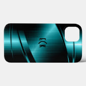 モノグラームターコイズグリーンメタリックデザイン Case-Mate iPhoneケース (裏面 (横))