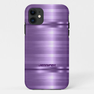モノグラーム光沢のあるメタリック紫ストライプ色 iPhone 11 ケース