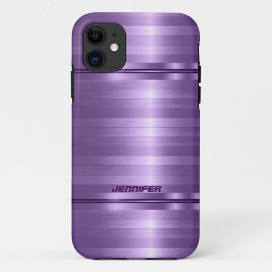 モノグラーム光沢のあるメタリック紫ストライプ色 Case-Mate iPhoneケース (裏面)