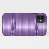 モノグラーム光沢のあるメタリック紫ストライプ色 Case-Mate iPhoneケース (裏面(横))