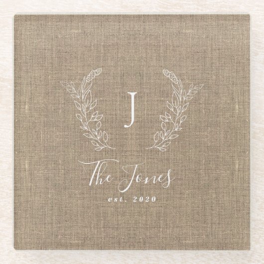 モノグラーム名パーソナライズされた家族の素朴なラップ ガラスコースター (正面)