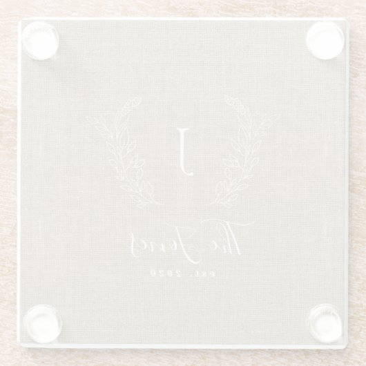 モノグラーム名パーソナライズされた家族の素朴なラップ ガラスコースター (裏面)