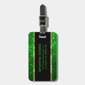 モノグラーム明るい緑のトーングリッターテクスチャ ラゲッジタグ (正面縦)