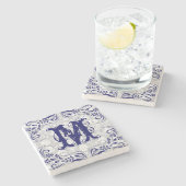 モノグラーム海軍ブルーフローラ旋回フレーム ストーンコースター (横)