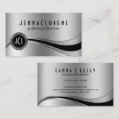 モノグラーム無地メタリックシルバー&ブラック 名刺 (正面/裏面)