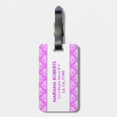 モノグラーム熱ピンクと白のダマスパターン ラゲッジタグ (裏面縦)