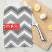 モノグラーム白とグレーのシェブロン模様2 キッチンタオル (四つ折り)