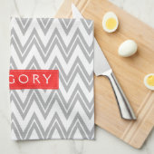 モノグラーム白とグレーのシェブロン模様3 キッチンタオル (四つ折り)