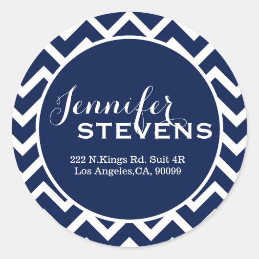 モノグラーム白と青のジオメトリックジグザグシェブロンC ラウンドシール (正面)