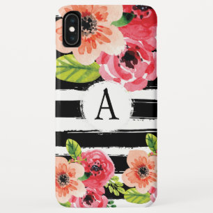 モノグラーム白黒ストライプズ水彩の花 iPhone XS MAXケース