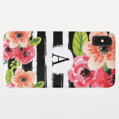 モノグラーム白黒ストライプズ水彩の花 Case-Mate iPhoneケース (裏面(横))