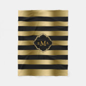 モノグラーム金ゴールドとブラックストライプの幾何学的パターン フリースブランケット (正面)
