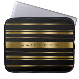 モノグラーム金ゴールドとブラックストライプパターン ラップトップスリーブ