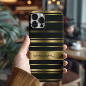 モノグラーム金ゴールドとブラックストライプパターン Case-Mate iPhoneケース