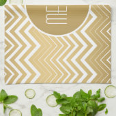 モノグラーム金ゴールドとホワイトジグザグシェブロン キッチンタオル (折り畳み)