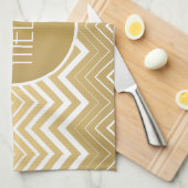 モノグラーム金ゴールドとホワイトジグザグシェブロン キッチンタオル (四つ折り)