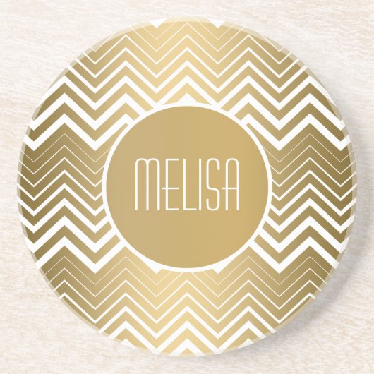 モノグラーム金ゴールドとホワイトジグザグシェブロン コースター (正面)